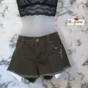 Distressed Raw Edge Gray 5 Pocket Denim Shorts